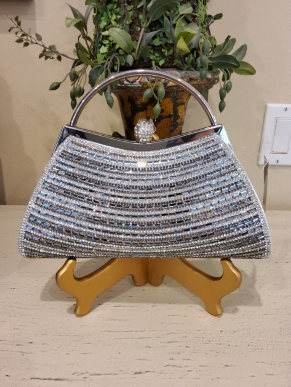 Evening Bag/Clutch Silver with Rhinestones NWT